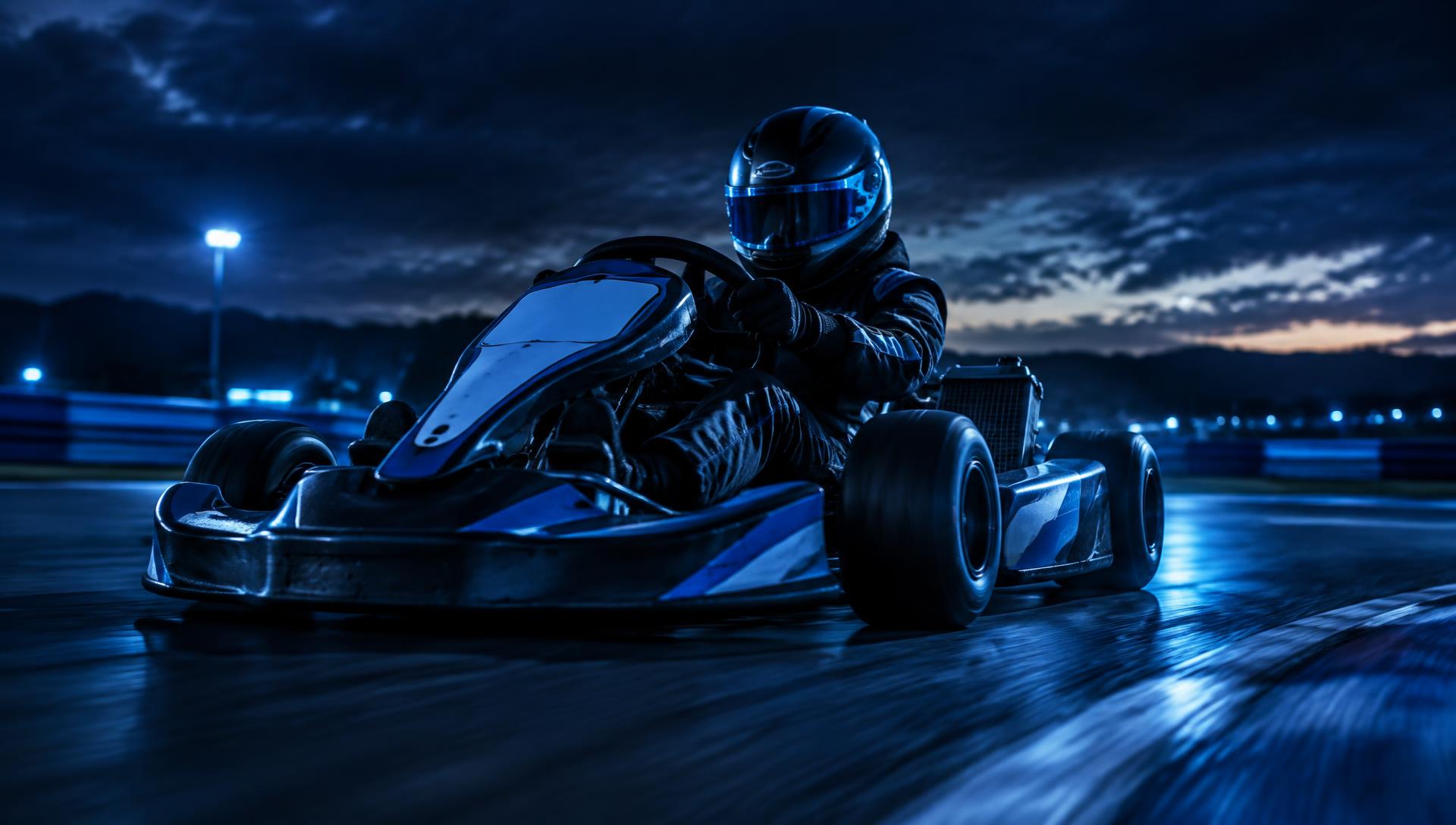 Skye Louys driving her kart at dusk